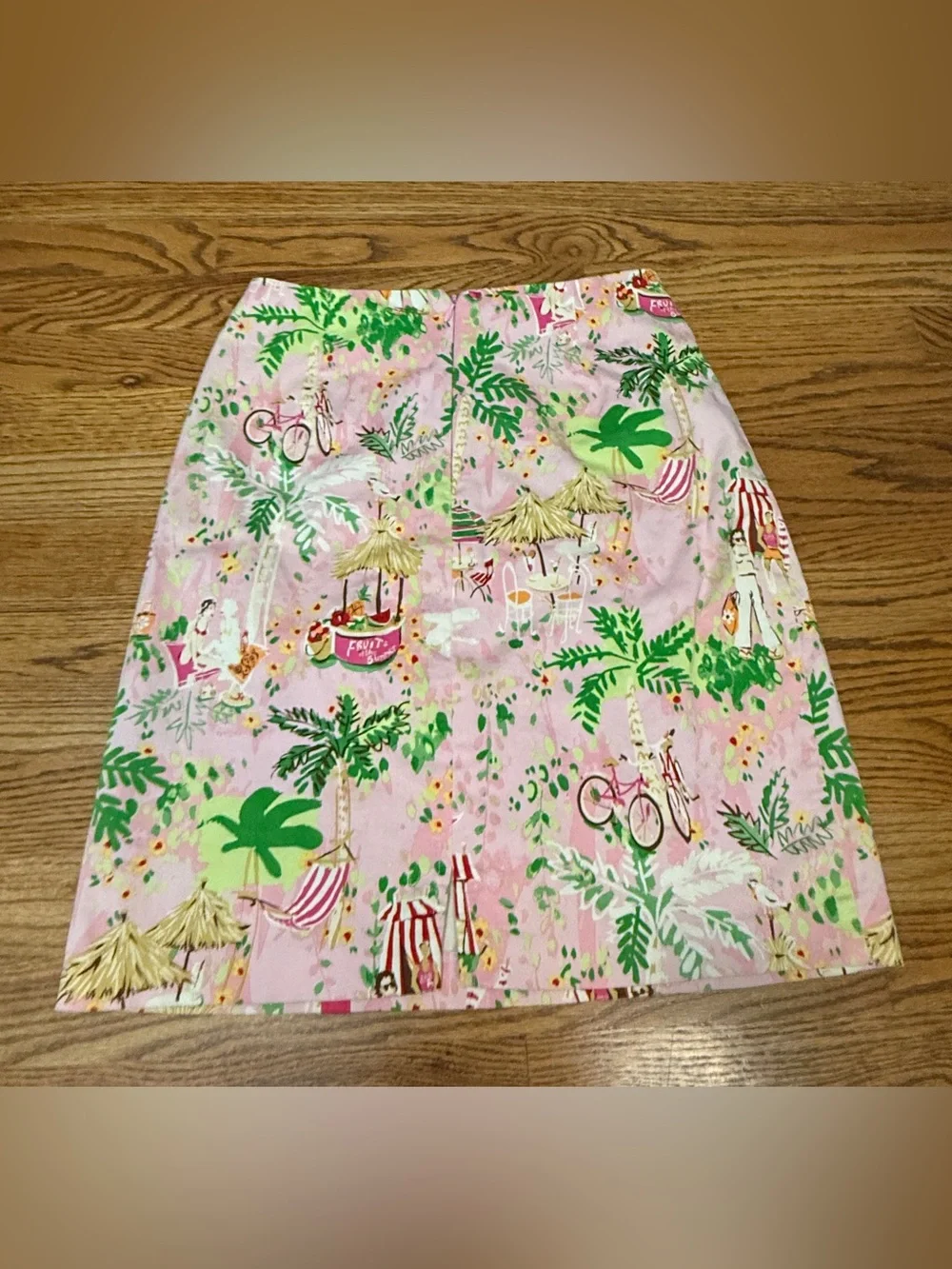 Vtg Bamboo Traders Skirt 6 Pink Tropical Novelty Fruit Preppy Whimsical Y2K